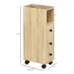Kleankin Freestanding Compact Design Bathroom Cabinet with 2 Open Cabinets 1 Door Cabinet 1 Drawer and 4 Rolling Wheels Oak Grain Color - Image 3