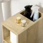 Kleankin Freestanding Compact Design Bathroom Cabinet with 2 Open Cabinets 1 Door Cabinet 1 Drawer and 4 Rolling Wheels Oak Grain Color - Image 7