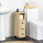 Kleankin Freestanding Compact Design Bathroom Cabinet with 2 Open Cabinets 1 Door Cabinet 1 Drawer and 4 Rolling Wheels Oak Grain Color - Image 10