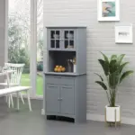 HOMCOM Freestanding Kitchen Buffet with Hutch, Cupboard with Doors, Shelves, Drawer, Microwave Space, Gray - Image 2