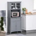 HOMCOM Freestanding Kitchen Buffet with Hutch, Cupboard with Doors, Shelves, Drawer, Microwave Space, Gray - Image 12