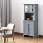 HOMCOM Freestanding Kitchen Buffet with Hutch, Cupboard with Doors, Shelves, Drawer, Microwave Space, Gray - Image 13