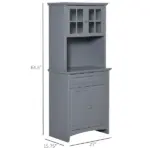 HOMCOM Freestanding Kitchen Buffet with Hutch, Cupboard with Doors, Shelves, Drawer, Microwave Space, Gray - Image 3