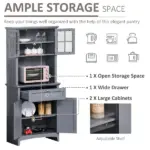 HOMCOM Freestanding Kitchen Buffet with Hutch, Cupboard with Doors, Shelves, Drawer, Microwave Space, Gray - Image 5