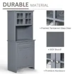 HOMCOM Freestanding Kitchen Buffet with Hutch, Cupboard with Doors, Shelves, Drawer, Microwave Space, Gray - Image 6