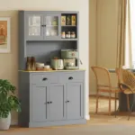 Freestanding Kitchen Cabinet, 71" Tall Pantry Cabinet, Modern Hutch with Wide Countertop, Adjustable Shelves, Gray - Image 2