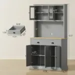 Freestanding Kitchen Cabinet, 71" Tall Pantry Cabinet, Modern Hutch with Wide Countertop, Adjustable Shelves, Gray - Image 3