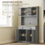 Freestanding Kitchen Cabinet, 71" Tall Pantry Cabinet, Modern Hutch with Wide Countertop, Adjustable Shelves, Gray - Image 5