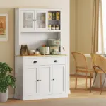 Freestanding Kitchen Cabinet, 71" Tall Pantry Cabinet, Modern Hutch with Wide Countertop, Adjustable Shelves, White - Image 2
