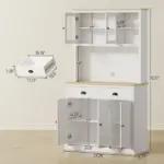 Freestanding Kitchen Cabinet, 71" Tall Pantry Cabinet, Modern Hutch with Wide Countertop, Adjustable Shelves, White - Image 3