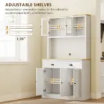 Freestanding Kitchen Cabinet, 71" Tall Pantry Cabinet, Modern Hutch with Wide Countertop, Adjustable Shelves, White - Image 5