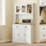 Freestanding Kitchen Cabinet, 71" Tall Pantry Cabinet, Modern Hutch with Wide Countertop, Adjustable Shelves, White - Image 10