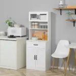 Freestanding Kitchen Pantry, 4-Door Buffet Cabinet with Hutch, Coffee Bar with Adjustable Shelves, 63.5 Inches, White - Image 2