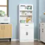 Freestanding Kitchen Pantry, 4-Door Buffet Cabinet with Hutch, Coffee Bar with Adjustable Shelves, 63.5 Inches, White - Image 11