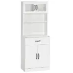 Freestanding Kitchen Pantry, 4-Door Buffet Cabinet with Hutch, Coffee Bar with Adjustable Shelves, 63.5 Inches, White
