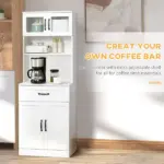 Freestanding Kitchen Pantry, 4-Door Buffet Cabinet with Hutch, Coffee Bar with Adjustable Shelves, 63.5 Inches, White - Image 4