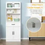 Freestanding Kitchen Pantry, 4-Door Buffet Cabinet with Hutch, Coffee Bar with Adjustable Shelves, 63.5 Inches, White - Image 6