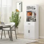 Freestanding Kitchen Pantry, 4-Door Buffet Cabinet with Hutch, Coffee Bar with Adjustable Shelves, 63.5 Inches, White - Image 10