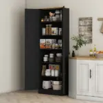 Freestanding Kitchen Pantry, 4-Door Kitchen Pantry Cabinet with Adjustable Shelves and Doors, Distressed Black - Image 2