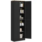 Freestanding Kitchen Pantry, 4-Door Kitchen Pantry Cabinet with Adjustable Shelves and Doors, Distressed Black