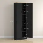 Freestanding Kitchen Pantry, 4-Door Kitchen Pantry Cabinet with Adjustable Shelves and Doors, Distressed Black - Image 3