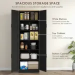 Freestanding Kitchen Pantry, 4-Door Kitchen Pantry Cabinet with Adjustable Shelves and Doors, Distressed Black - Image 4