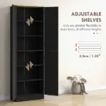 Freestanding Kitchen Pantry, 4-Door Kitchen Pantry Cabinet with Adjustable Shelves and Doors, Distressed Black - Image 5