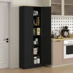 Freestanding Kitchen Pantry, 4-Door Kitchen Pantry Cabinet with Adjustable Shelves and Doors, Distressed Black - Image 10