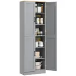 HOMCOM 4 Door Freestanding Kitchen Pantry with Adjustable Shelves Distressed Gray - Image 11