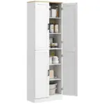 HOMCOM Freestanding Kitchen Pantry, 4-Door Kitchen Pantry Cabinet with Adjustable Shelves and Doors, Distressed White