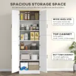 HOMCOM Freestanding Kitchen Pantry, 4-Door Kitchen Pantry Cabinet with Adjustable Shelves and Doors, Distressed White - Image 4