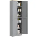 HOMCOM 4 Door Freestanding Kitchen Pantry with Adjustable Shelves Distressed Gray