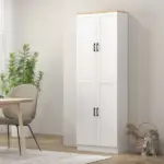 HOMCOM Freestanding Kitchen Pantry, 4-Door Kitchen Pantry Cabinet with Adjustable Shelves and Doors, Distressed White - Image 8