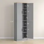 HOMCOM 4 Door Freestanding Kitchen Pantry with Adjustable Shelves Distressed Gray - Image 3