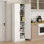 HOMCOM Freestanding Kitchen Pantry, 4-Door Kitchen Pantry Cabinet with Adjustable Shelves and Doors, Distressed White - Image 10