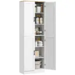 HOMCOM Freestanding Kitchen Pantry, 4-Door Kitchen Pantry Cabinet with Adjustable Shelves and Doors, Distressed White - Image 11
