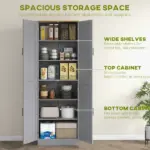 HOMCOM 4 Door Freestanding Kitchen Pantry with Adjustable Shelves Distressed Gray - Image 4