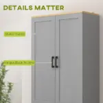 HOMCOM 4 Door Freestanding Kitchen Pantry with Adjustable Shelves Distressed Gray - Image 6