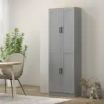 HOMCOM 4 Door Freestanding Kitchen Pantry with Adjustable Shelves Distressed Gray - Image 8