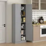 HOMCOM 4 Door Freestanding Kitchen Pantry with Adjustable Shelves Distressed Gray - Image 10