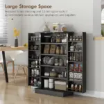 HOMCOM Freestanding Kitchen Pantry Cabinet, Kitchen Cabinet with 12 Door Shelves, Double Doors, 5-tier Shelving, Black - Image 4