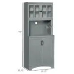 Freestanding Kitchen Pantry Cabinet, Tall Kitchen Storage Cabinet with Glass Framed Door and Microwave Space, Accent Kitchen Pantry, Gray - Image 3