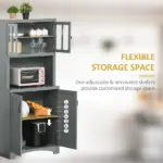 Freestanding Kitchen Pantry Cabinet, Tall Kitchen Storage Cabinet with Glass Framed Door and Microwave Space, Accent Kitchen Pantry, Gray - Image 6