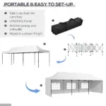 Outsunny Freestanding Shade Tent 9.5x28 White with Carry Bag Weights for Outdoor Events Gatherings Easy Transport - Image 4