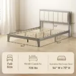 HOMCOM Full Bed Frame with Headboard Full Size Platform Bed Frame with Wooden Slats No Box Spring Needed Easy Assembly Gray - Image 3