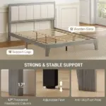 HOMCOM Full Bed Frame with Headboard Full Size Platform Bed Frame with Wooden Slats No Box Spring Needed Easy Assembly Gray - Image 6