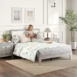 HOMCOM Full Bed Frame with Headboard Full Size Platform Bed Frame with Wooden Slats No Box Spring Needed Easy Assembly Gray - Image 7