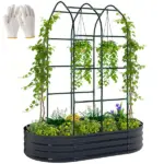 Galvanised Raised Garden Bed with Arched Trellis, 5 x 3 x 6ft Metal Outdoor Planter Box with Open Bottom, Dark Gray - Image 11