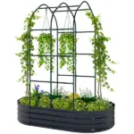 Galvanised Raised Garden Bed with Arched Trellis, 5 x 3 x 6ft Metal Outdoor Planter Box with Open Bottom, Dark Gray