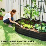 Galvanised Raised Garden Bed with Arched Trellis, 5 x 3 x 6ft Metal Outdoor Planter Box with Open Bottom, Dark Gray - Image 4